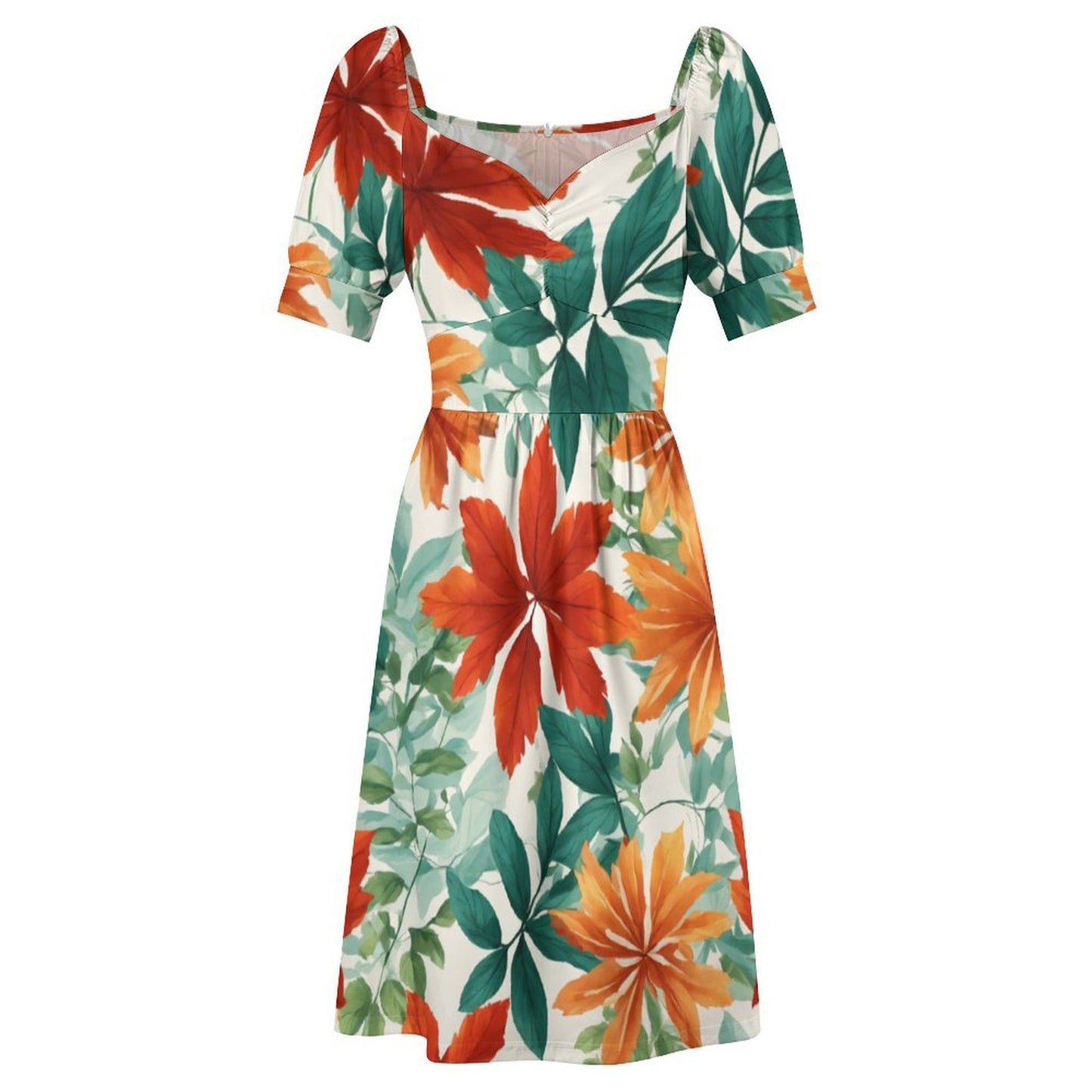Robe Courte Évasée à Manches Bouffantes