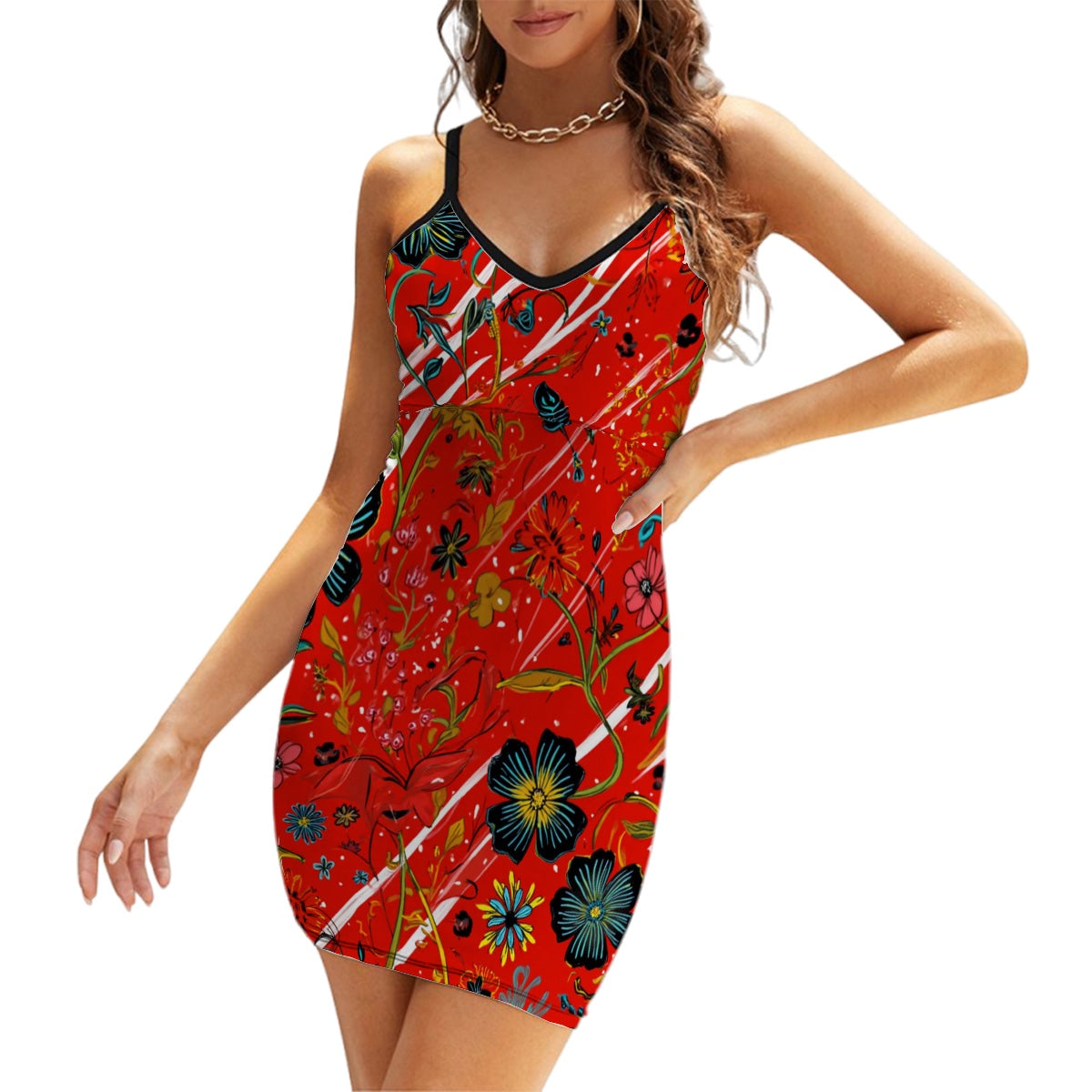 Robe moulante courte à col en V