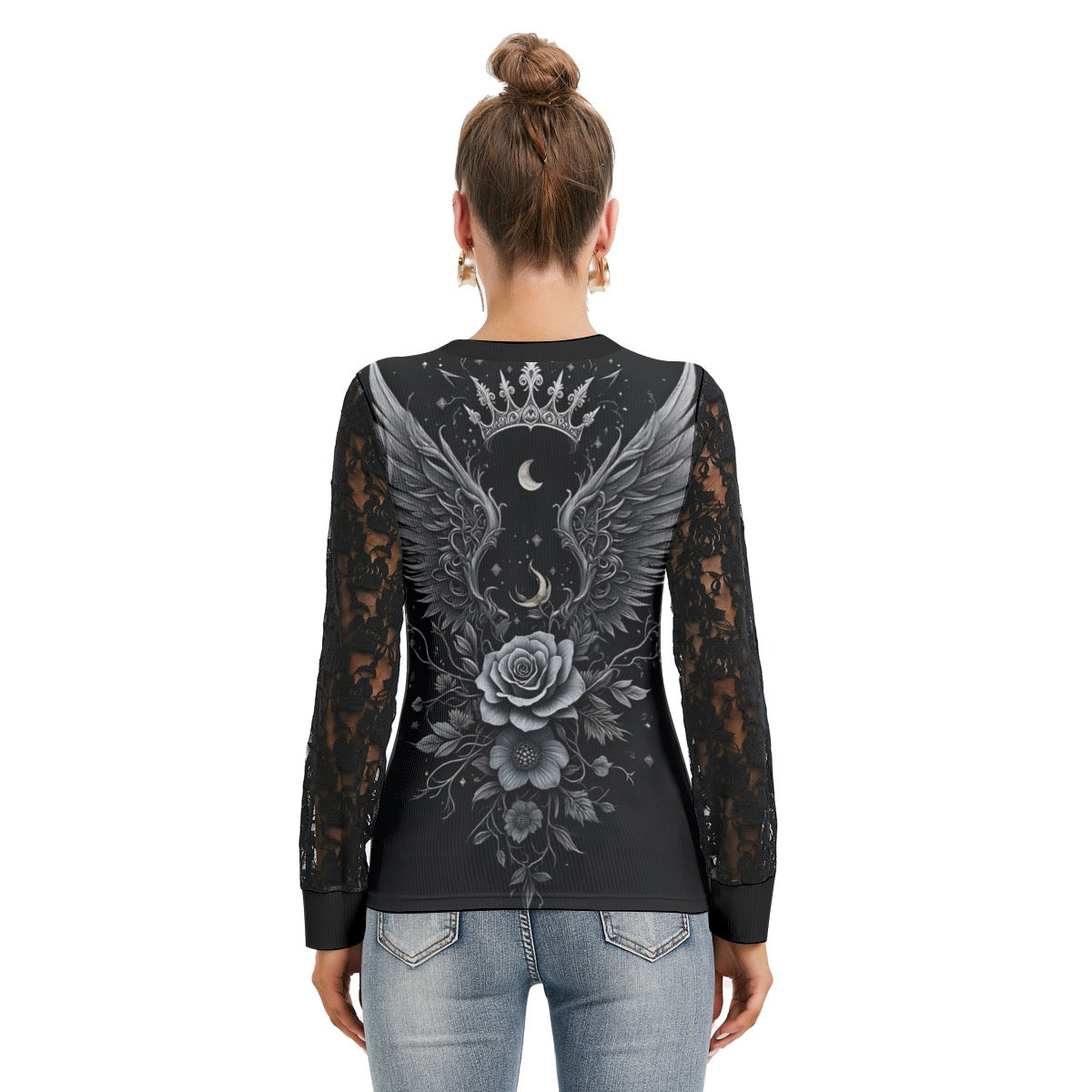 T-shirt Manches Longues Avec Dentelle Noire