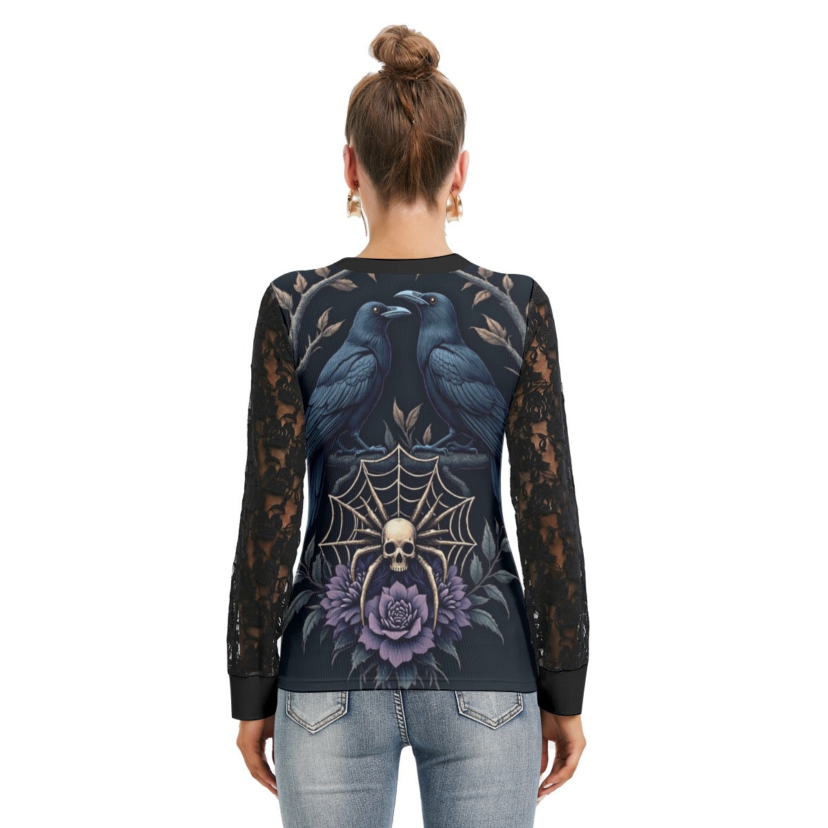 T-shirt Manches Longues Avec Dentelle Noire