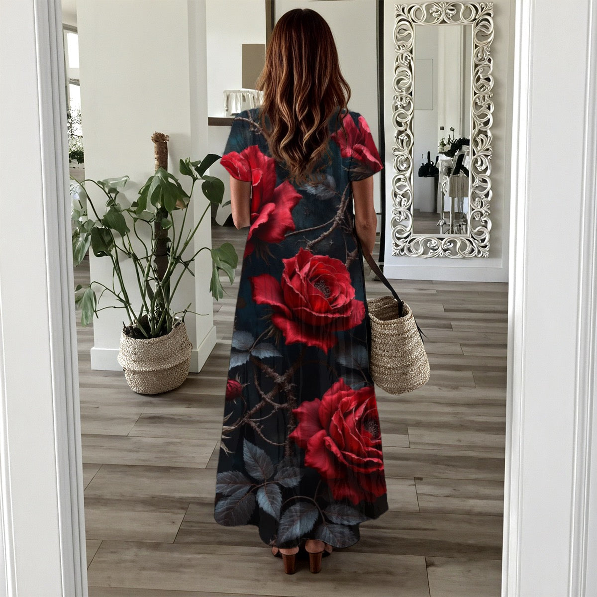 Robe longue à manche courte pour femme