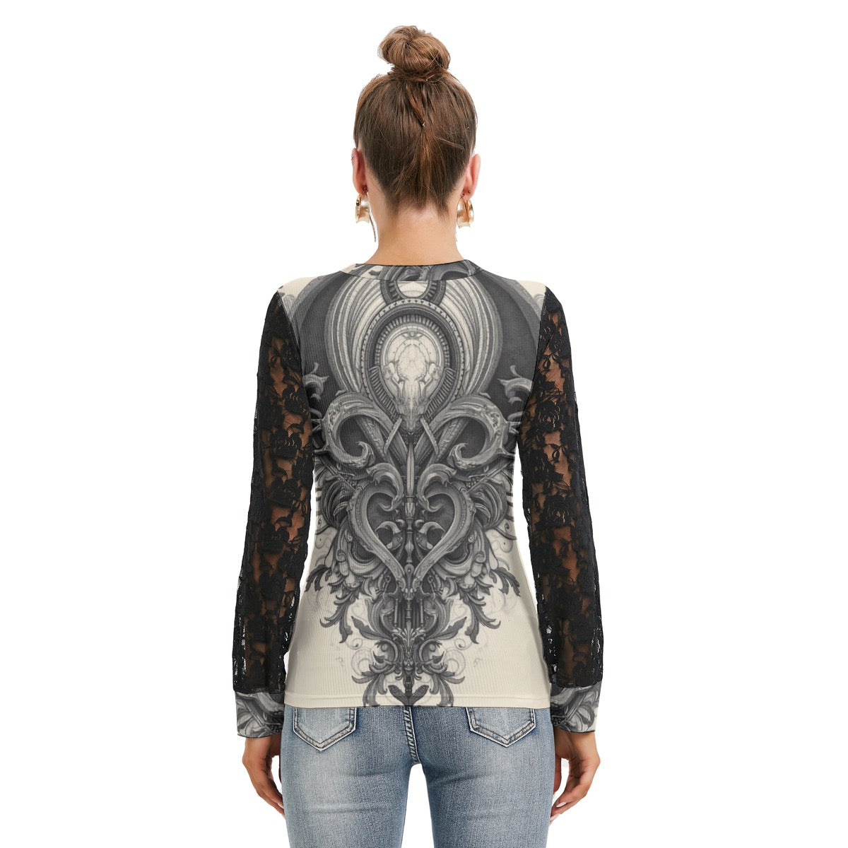 T-shirt Manches Longues Avec Dentelle Noire