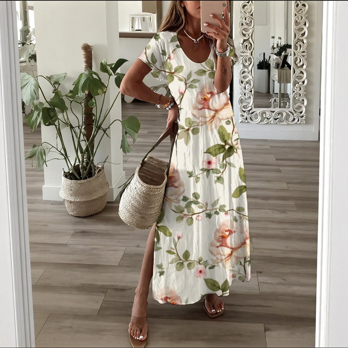 Robe longue à manche courte pour femme