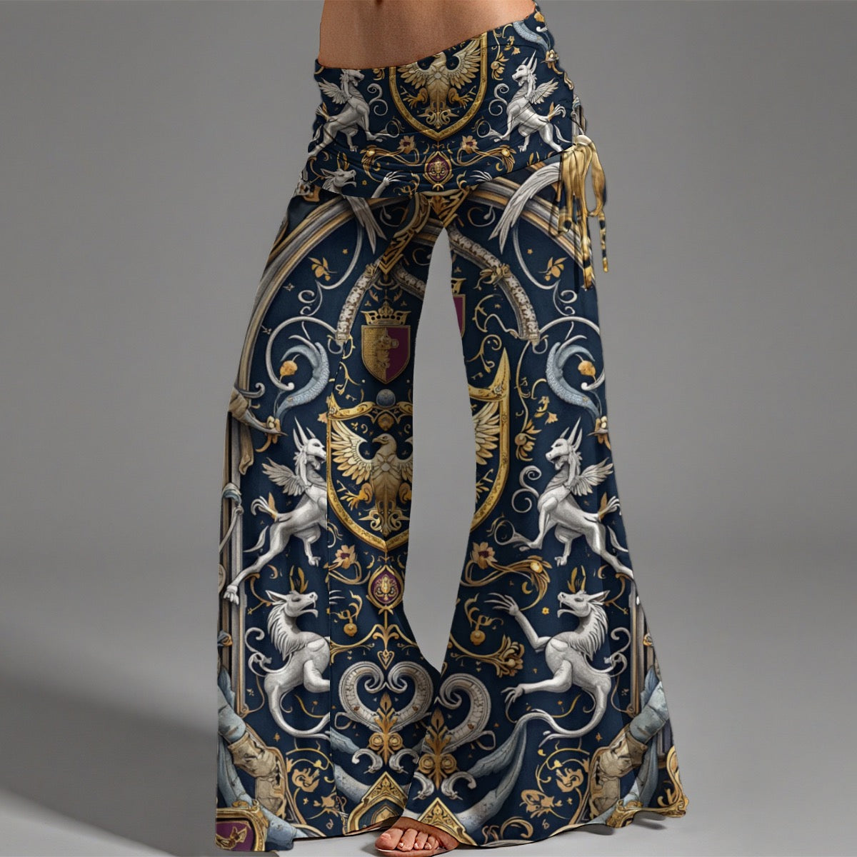 Pantalon taille haute à jambes larges
