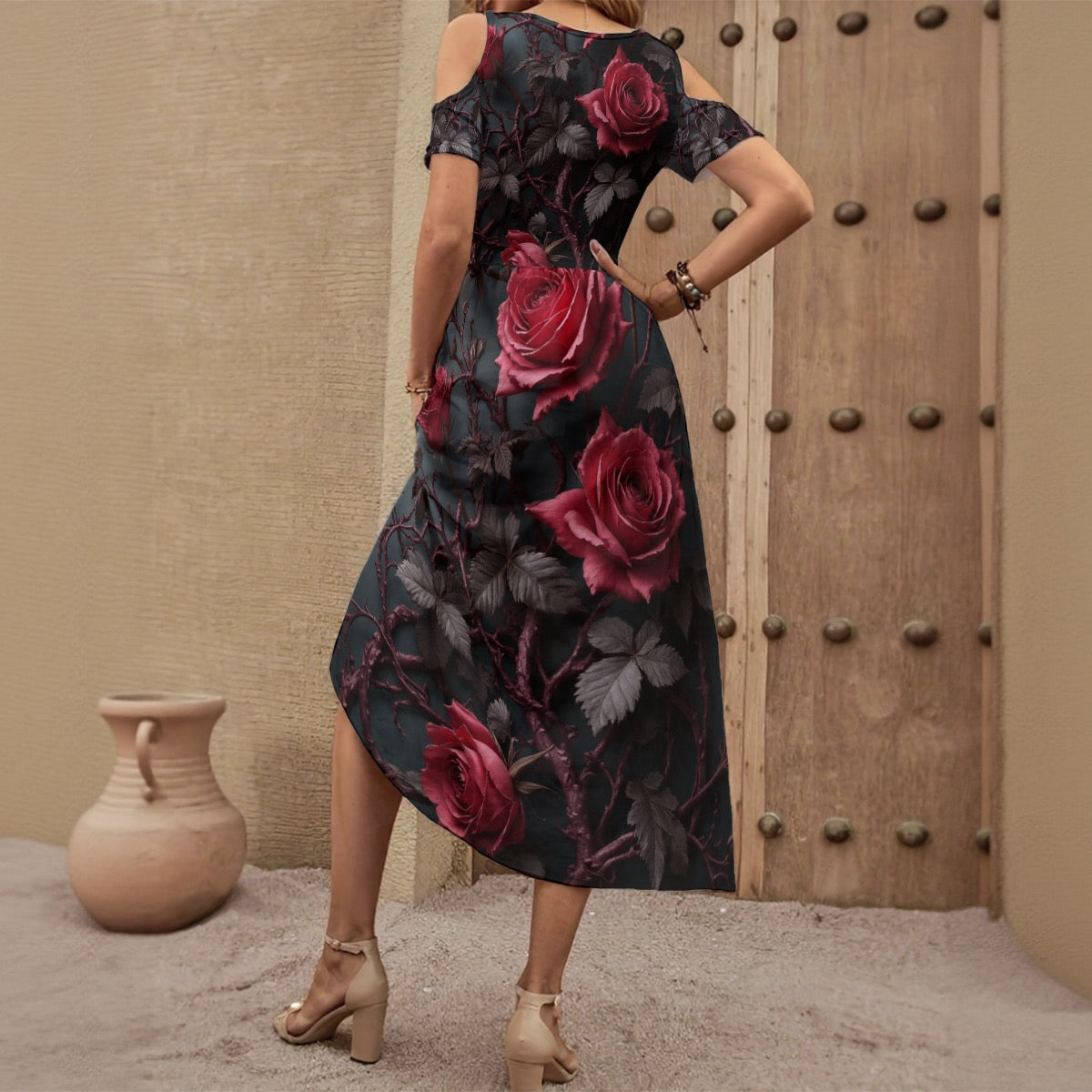 Robe à épaules dénudées à col en V pour femme