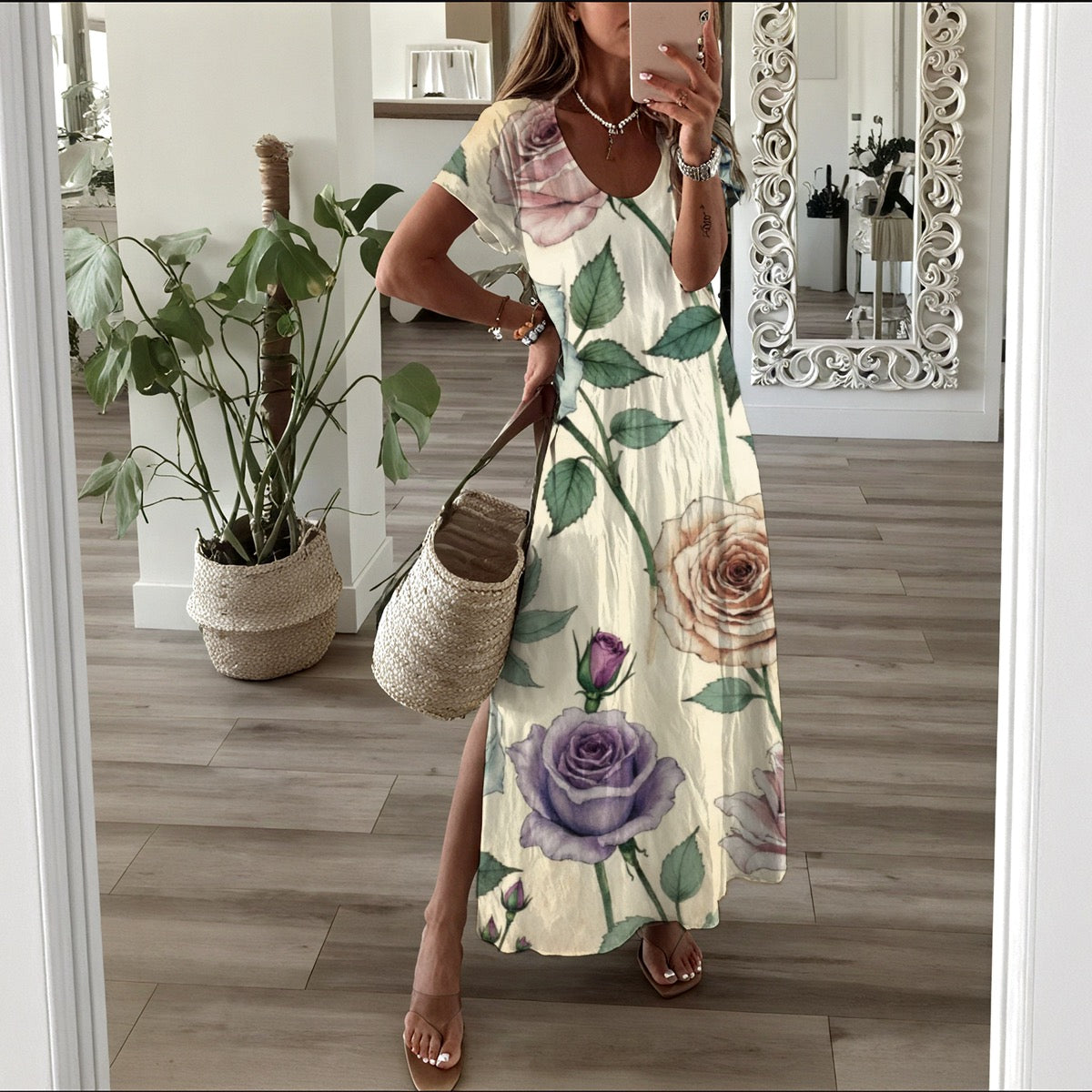 Robe longue à manche courte pour femme