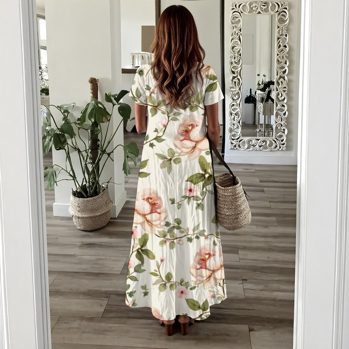 Robe longue à manche courte pour femme