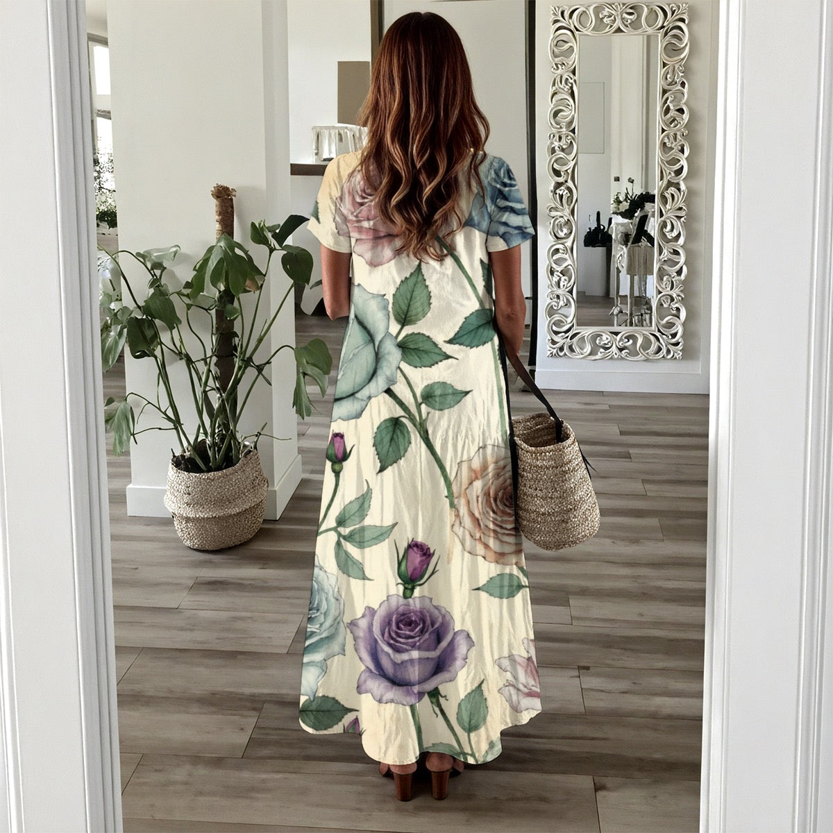 Robe longue à manche courte pour femme