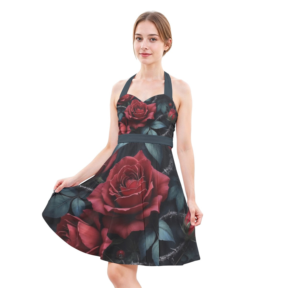 Robe patineuse licou sans manche pour femmes
