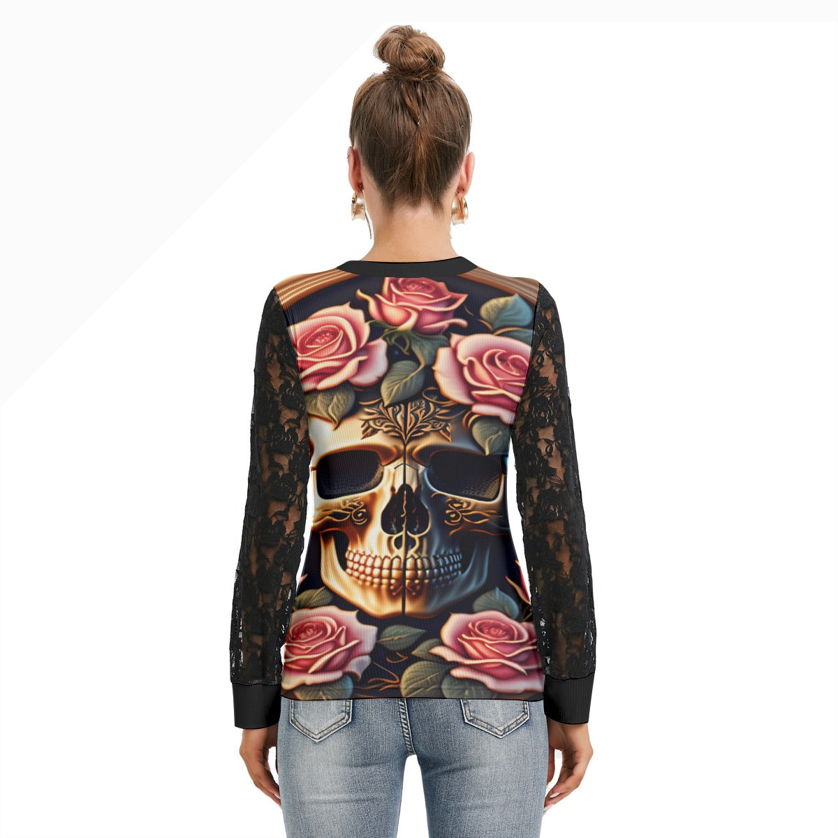 T-shirt Manches Longues Avec Dentelle Noire