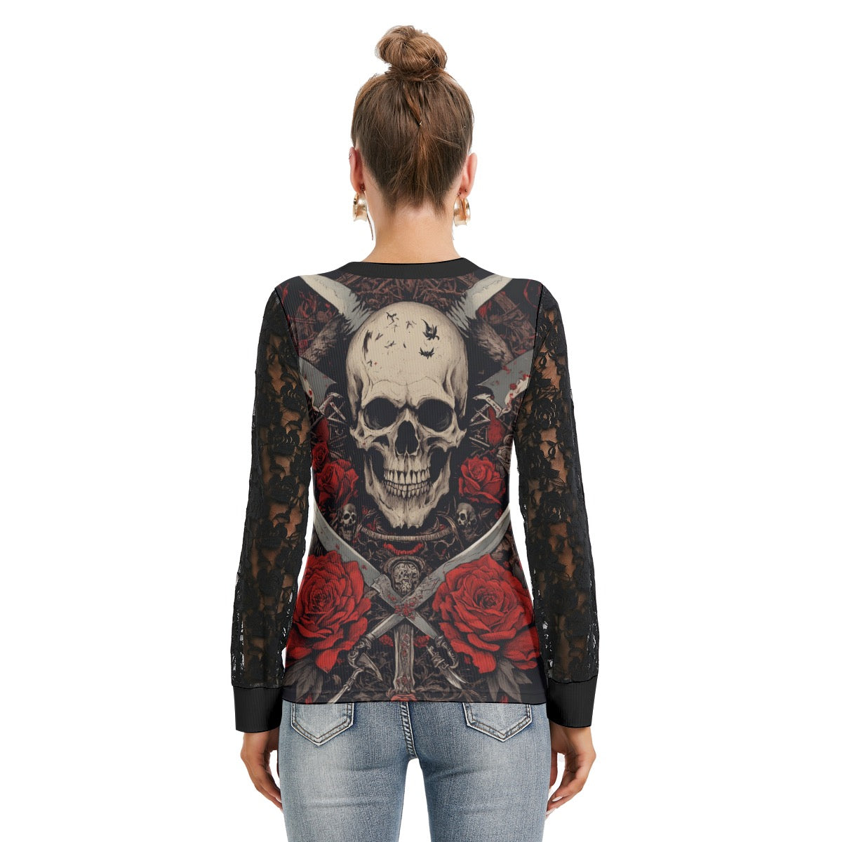 T-shirt Manches Longues Avec Dentelle Noire