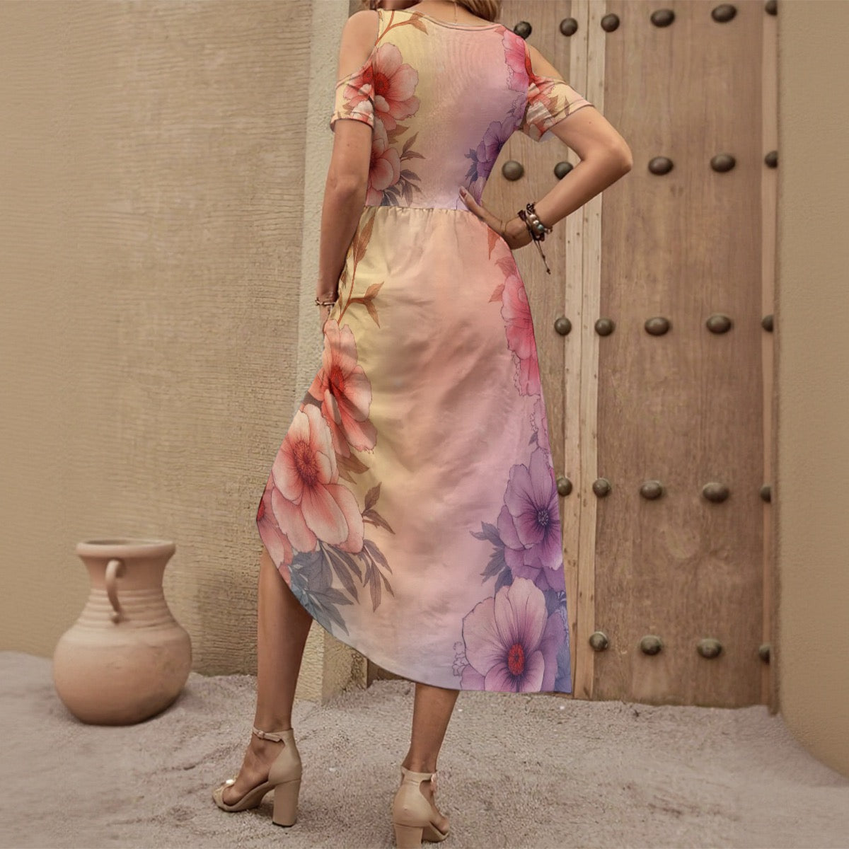 Robe à épaules dénudées à col en V pour femme