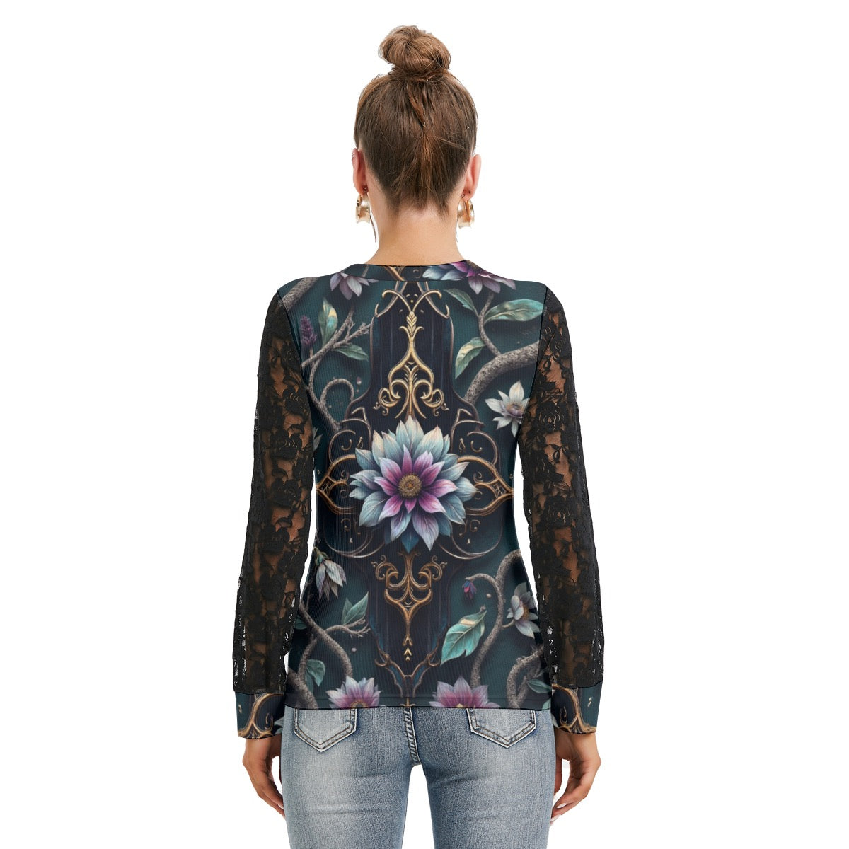 T-shirt Manches Longues Avec Dentelle Noire