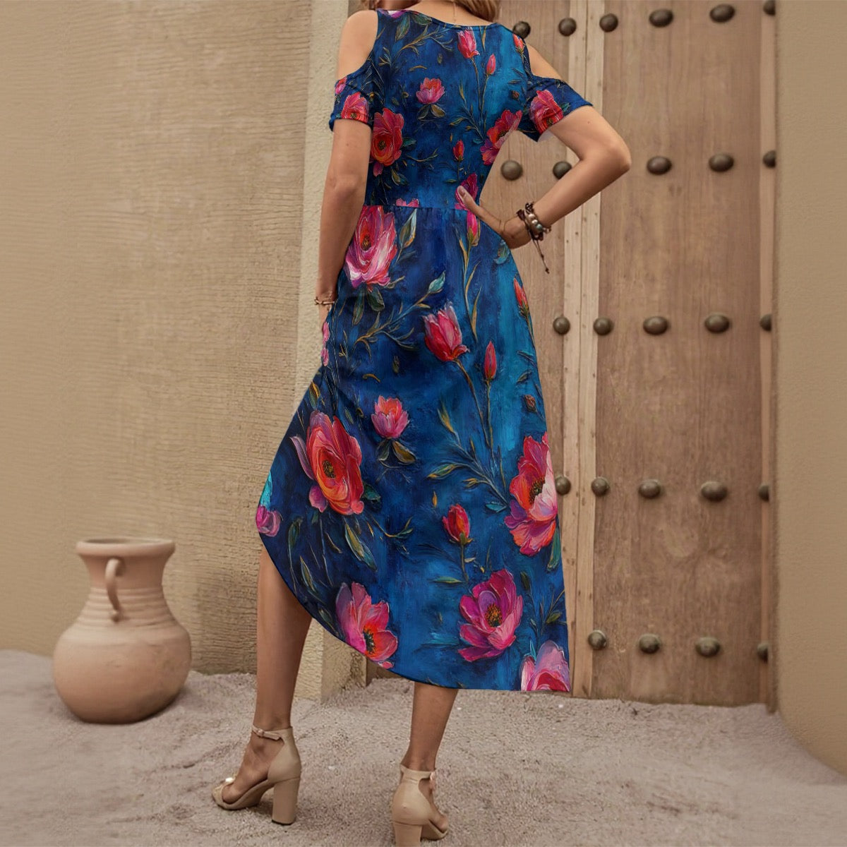 Robe à épaules dénudées à col en V pour femme