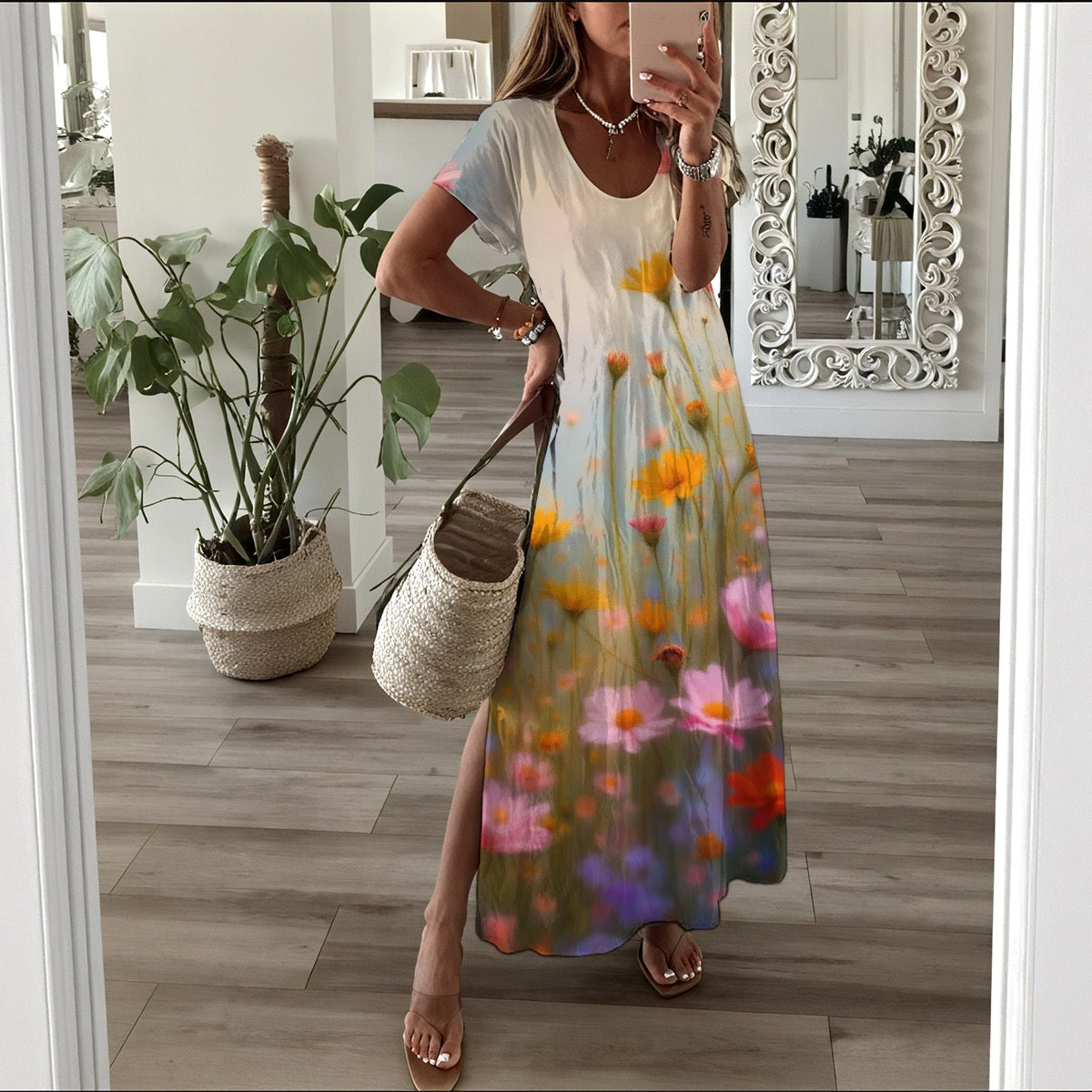 Robe longue à manche courte pour femme