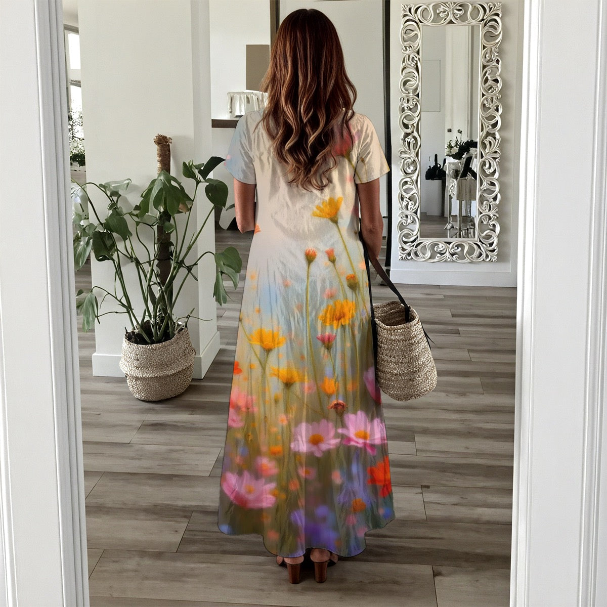 Robe longue à manche courte pour femme