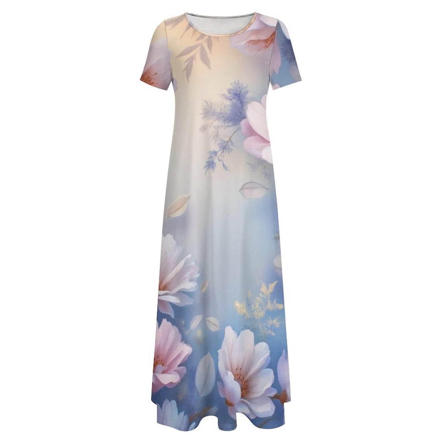 Round neck short sleeve dress Short Sleeve Round-Neck Long Dress