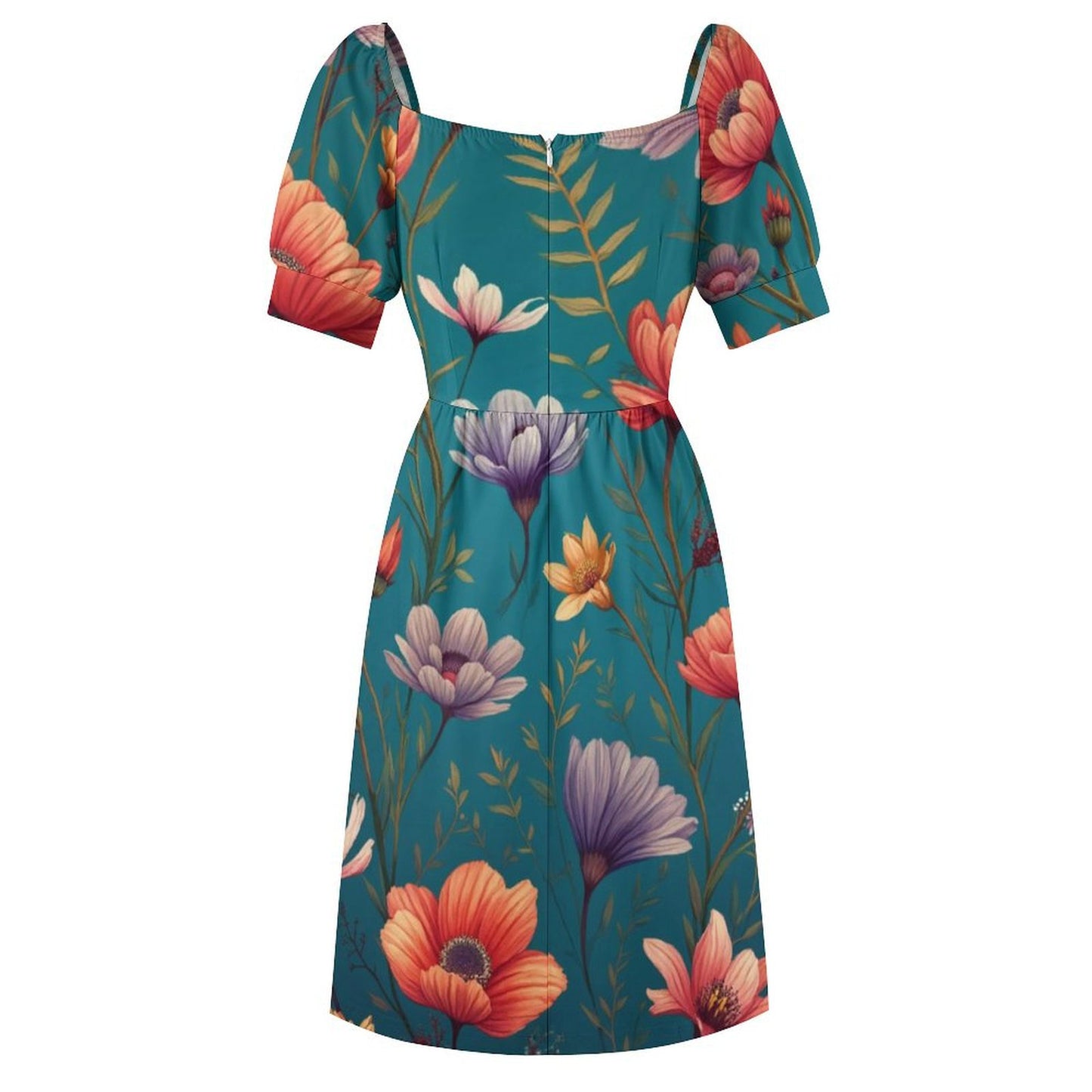 Robe Courte Évasée à Manches Bouffantes