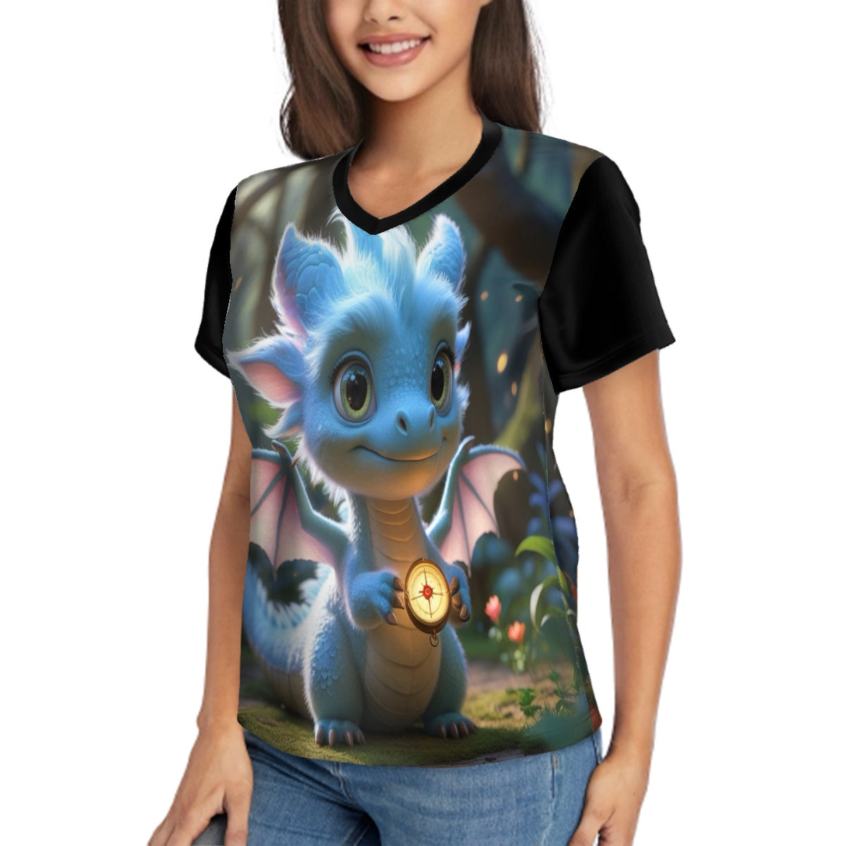 T-shirt à manches courtes à col en V pour femme