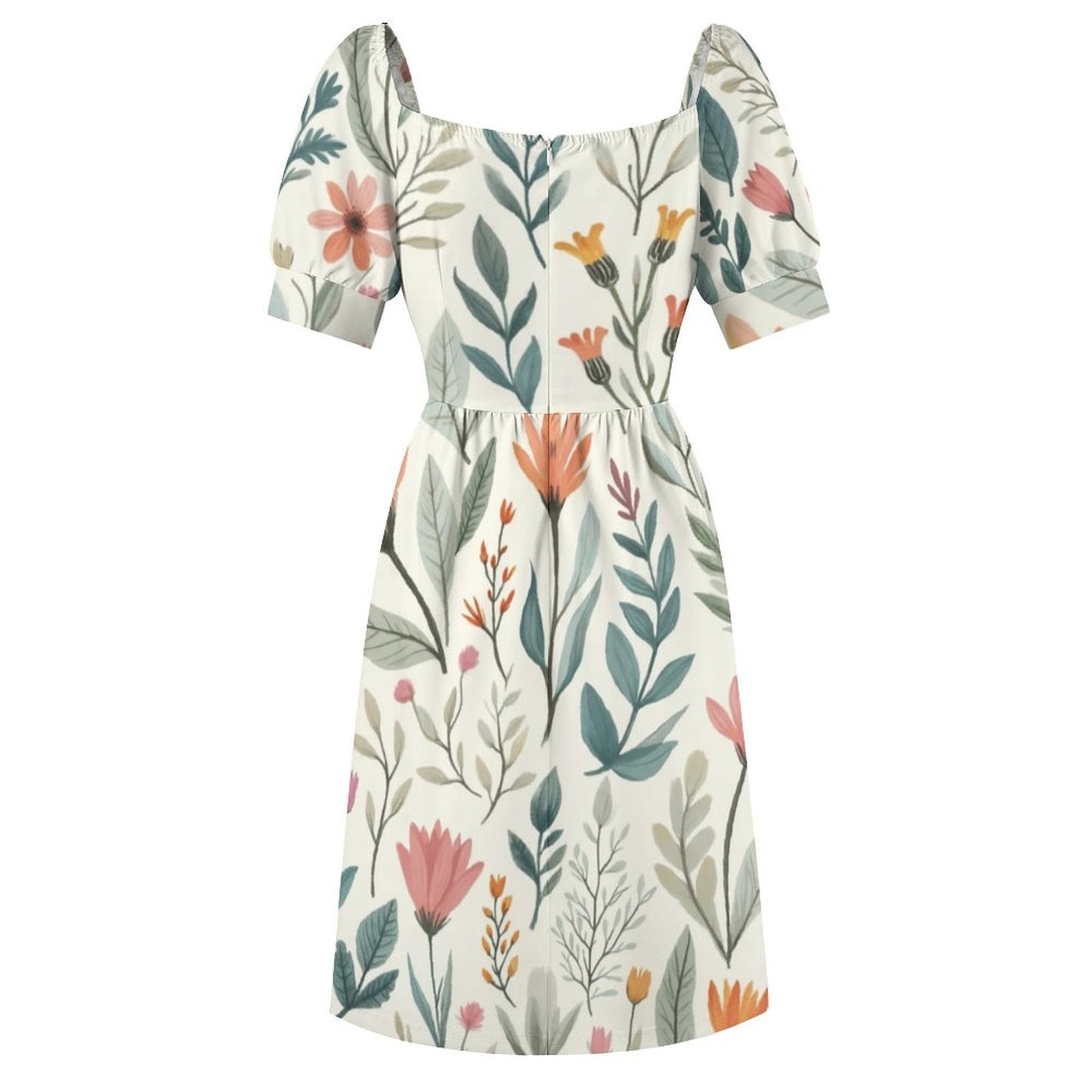 Robe Courte Évasée à Manches Bouffantes
