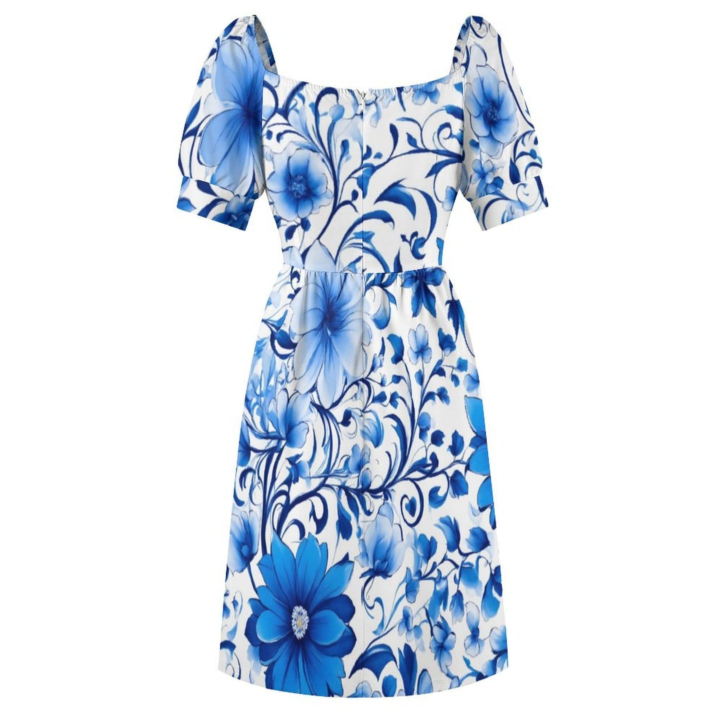 Robe Courte Évasée à Manches Bouffantes