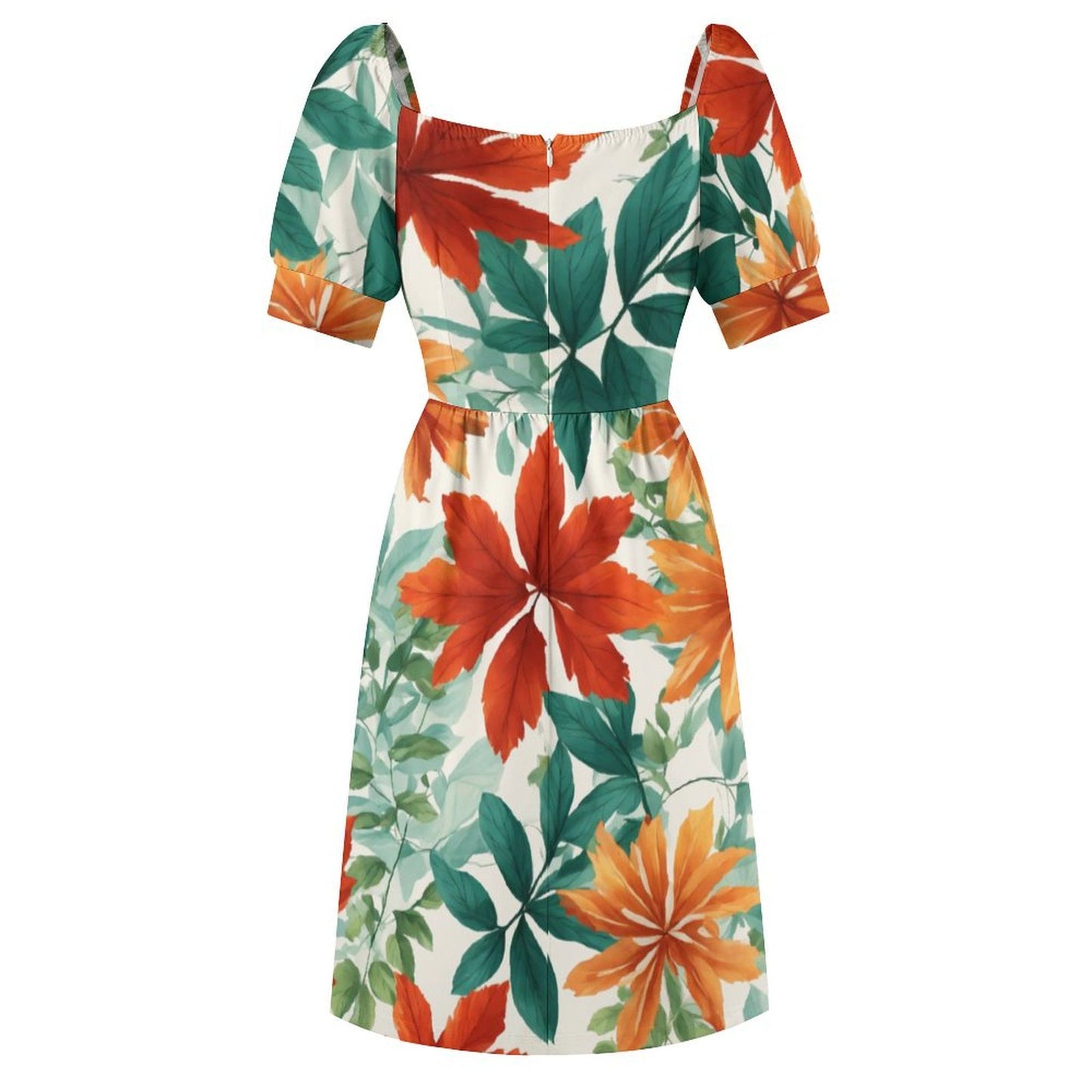 Robe Courte Évasée à Manches Bouffantes