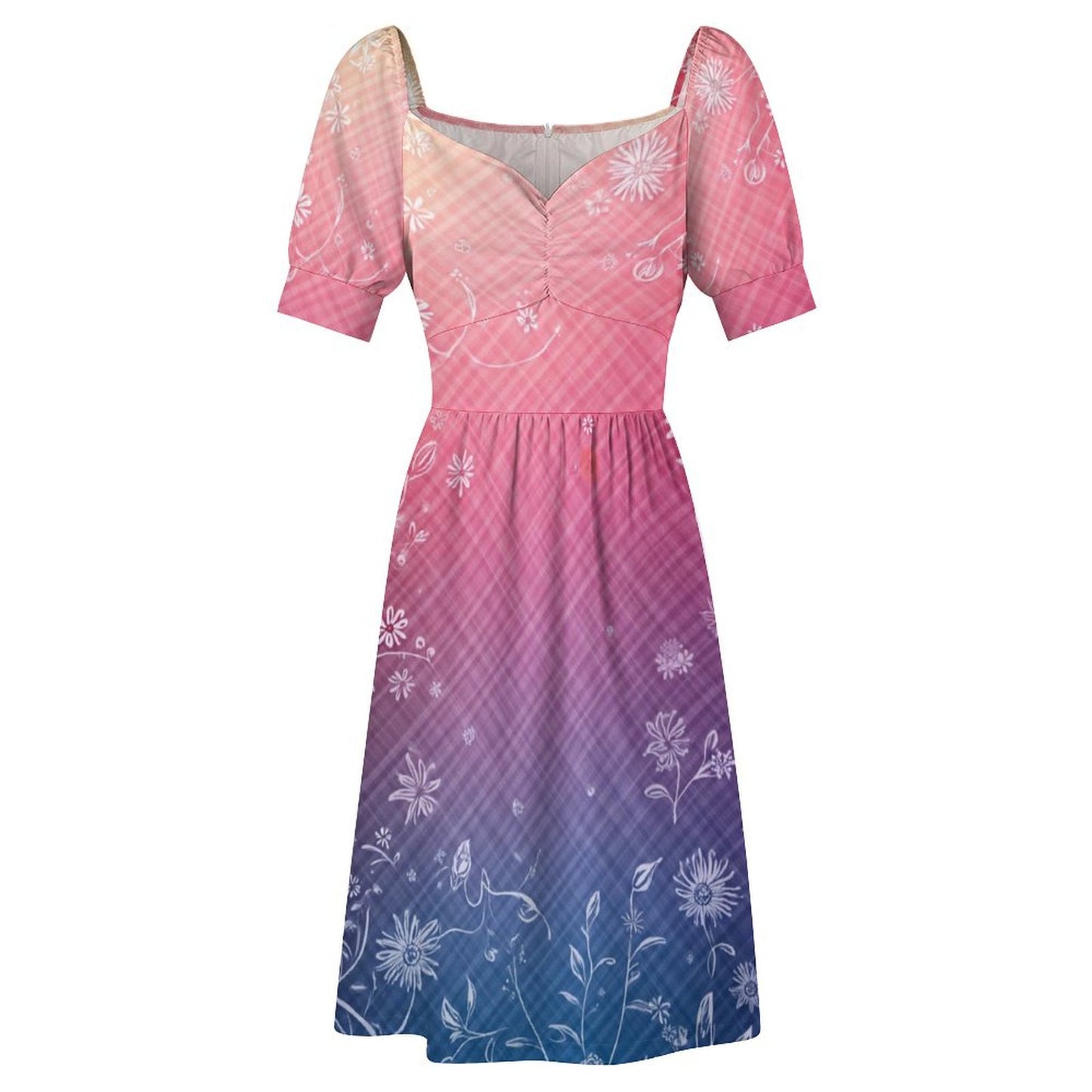 Robe Courte Évasée à Manches Bouffantes