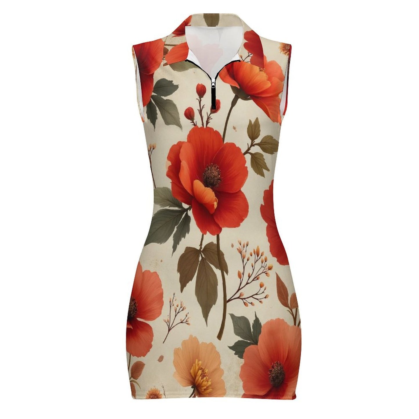 Robe Mini Moulante Zippée sans Manches