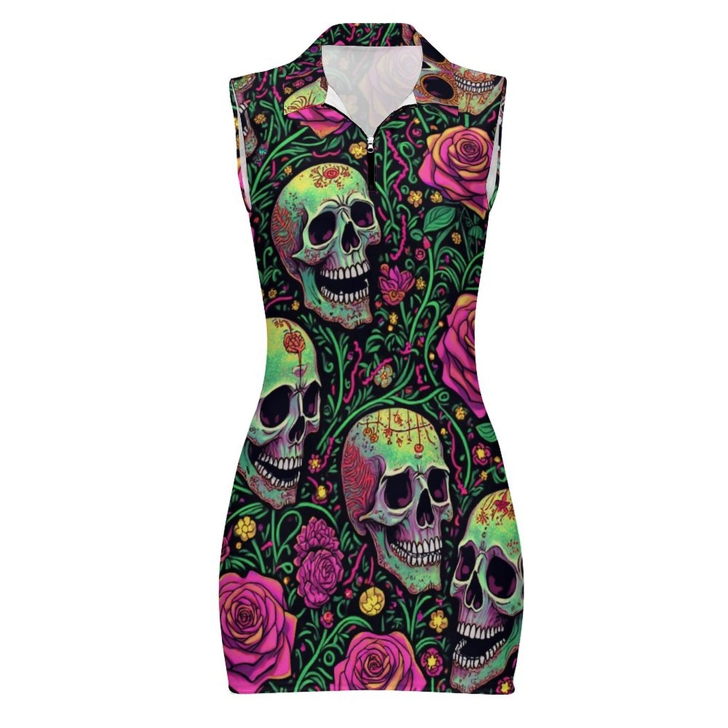 Robe Mini Moulante Zippée sans Manches