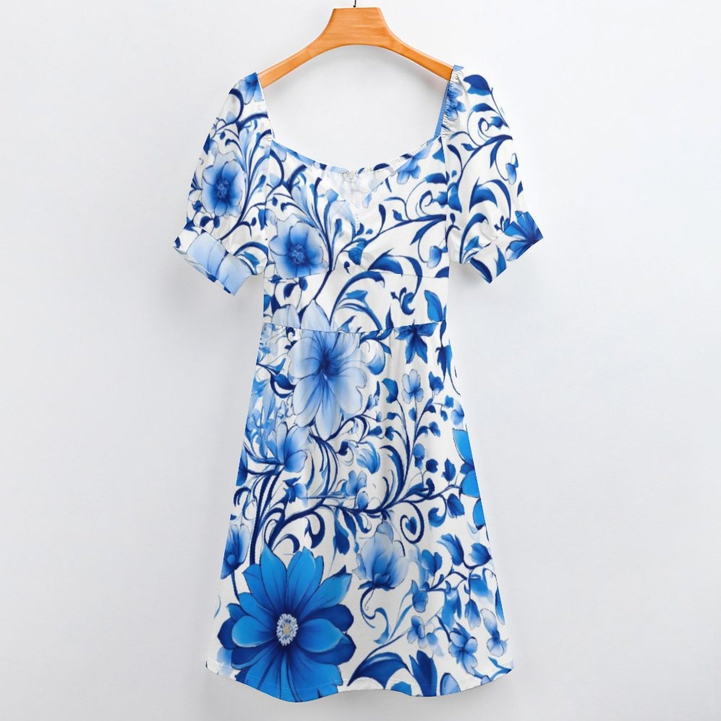 Robe Courte Évasée à Manches Bouffantes