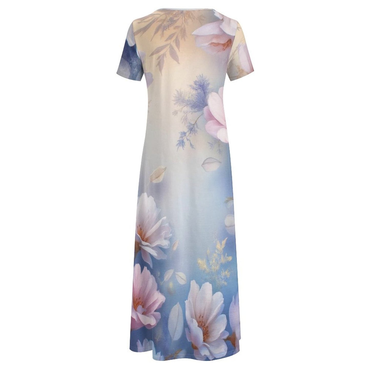 Round neck short sleeve dress Short Sleeve Round-Neck Long Dress