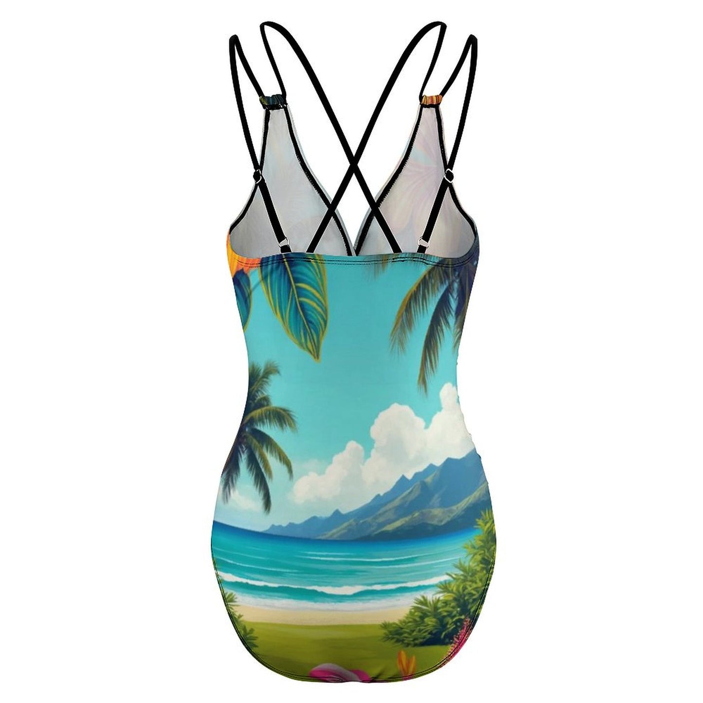 Maillot de Bain Une Pièce Col V Plongeant à Bretelles Croisées