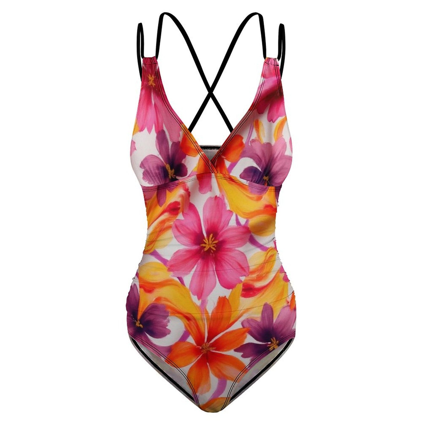 Maillot de Bain Une Pièce Col V Plongeant à Bretelles Croisées