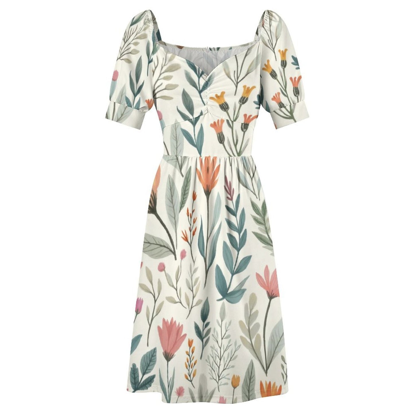 Robe Courte Évasée à Manches Bouffantes