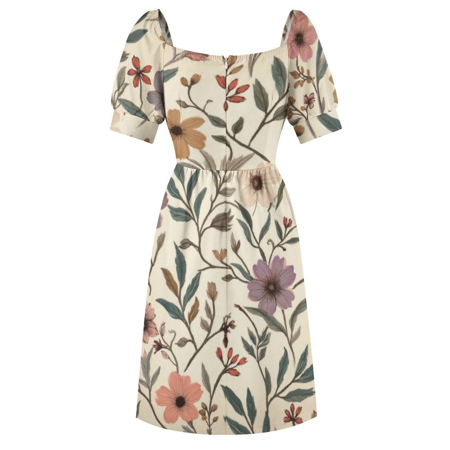 Robe Courte Évasée à Manches Bouffantes