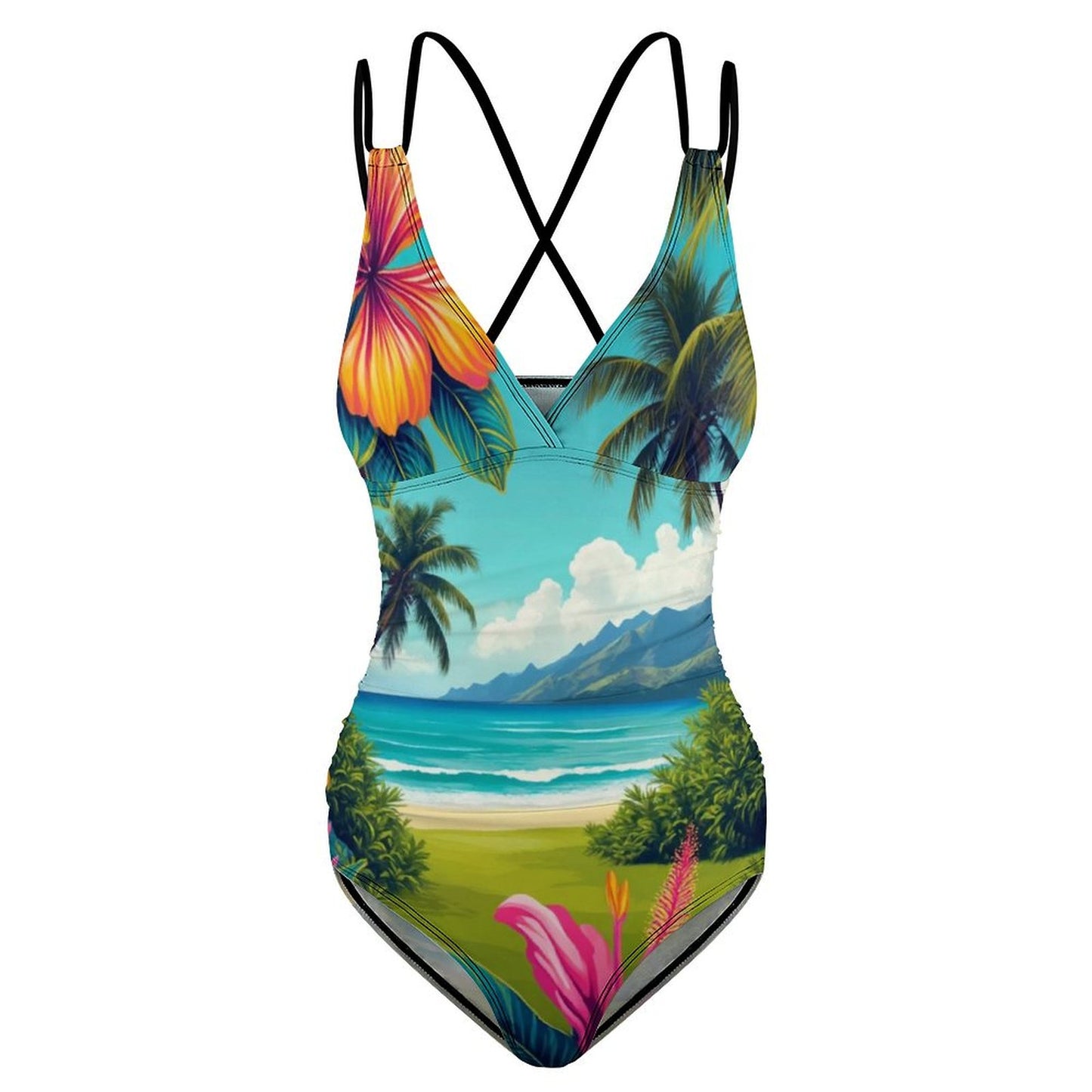 Maillot de Bain Une Pièce Col V Plongeant à Bretelles Croisées