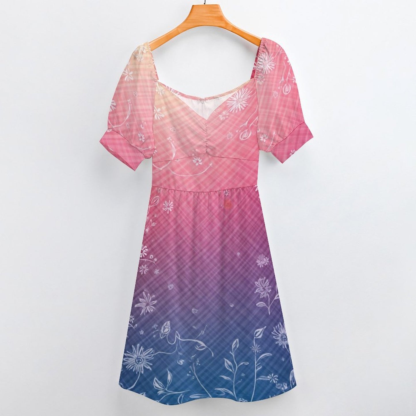Robe Courte Évasée à Manches Bouffantes