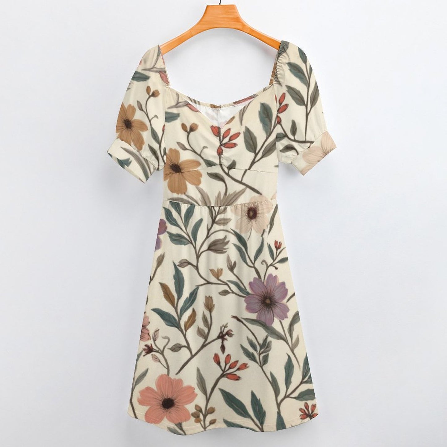 Robe Courte Évasée à Manches Bouffantes