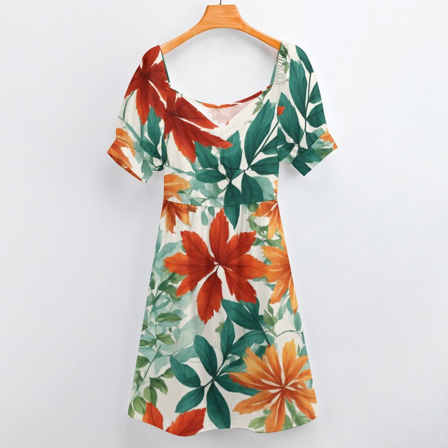 Robe Courte Évasée à Manches Bouffantes
