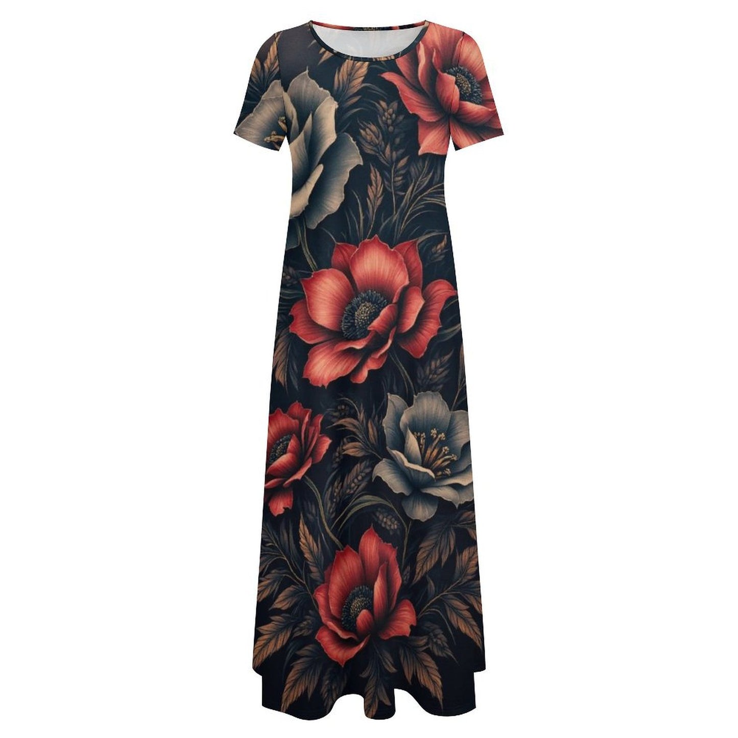 Round neck short sleeve dress Short Sleeve Round-Neck Long Dress
