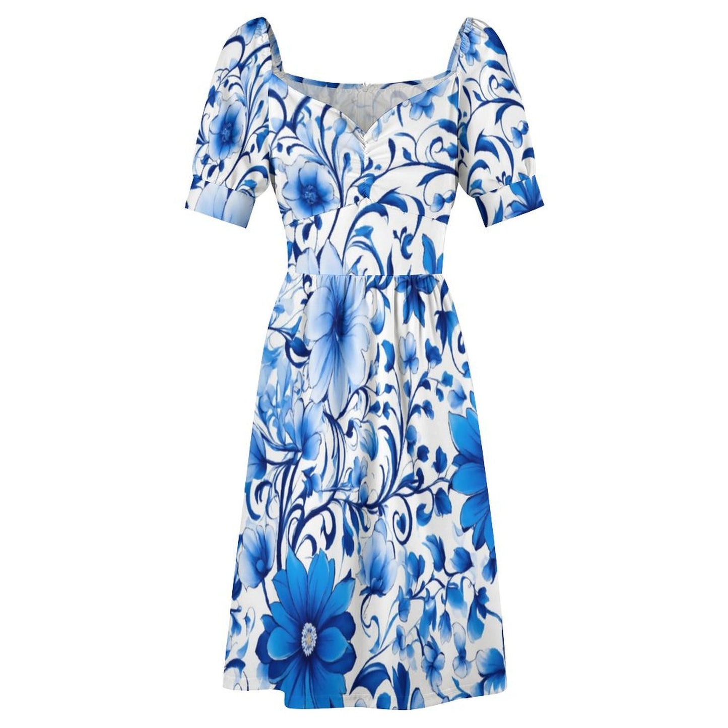 Robe Courte Évasée à Manches Bouffantes