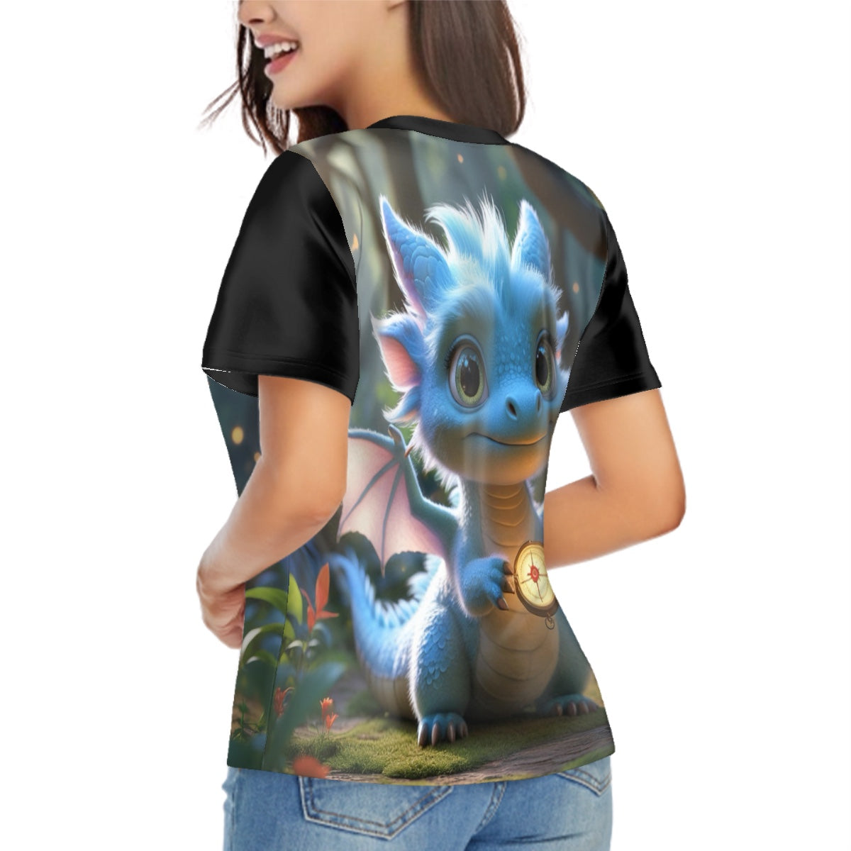 T-shirt à manches courtes à col en V pour femme