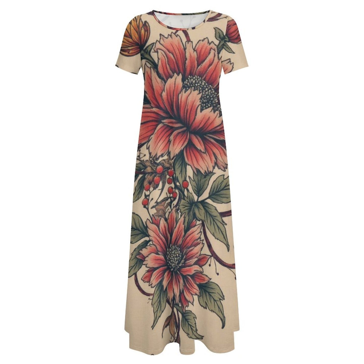 Round neck short sleeve dress Short Sleeve Round-Neck Long Dress