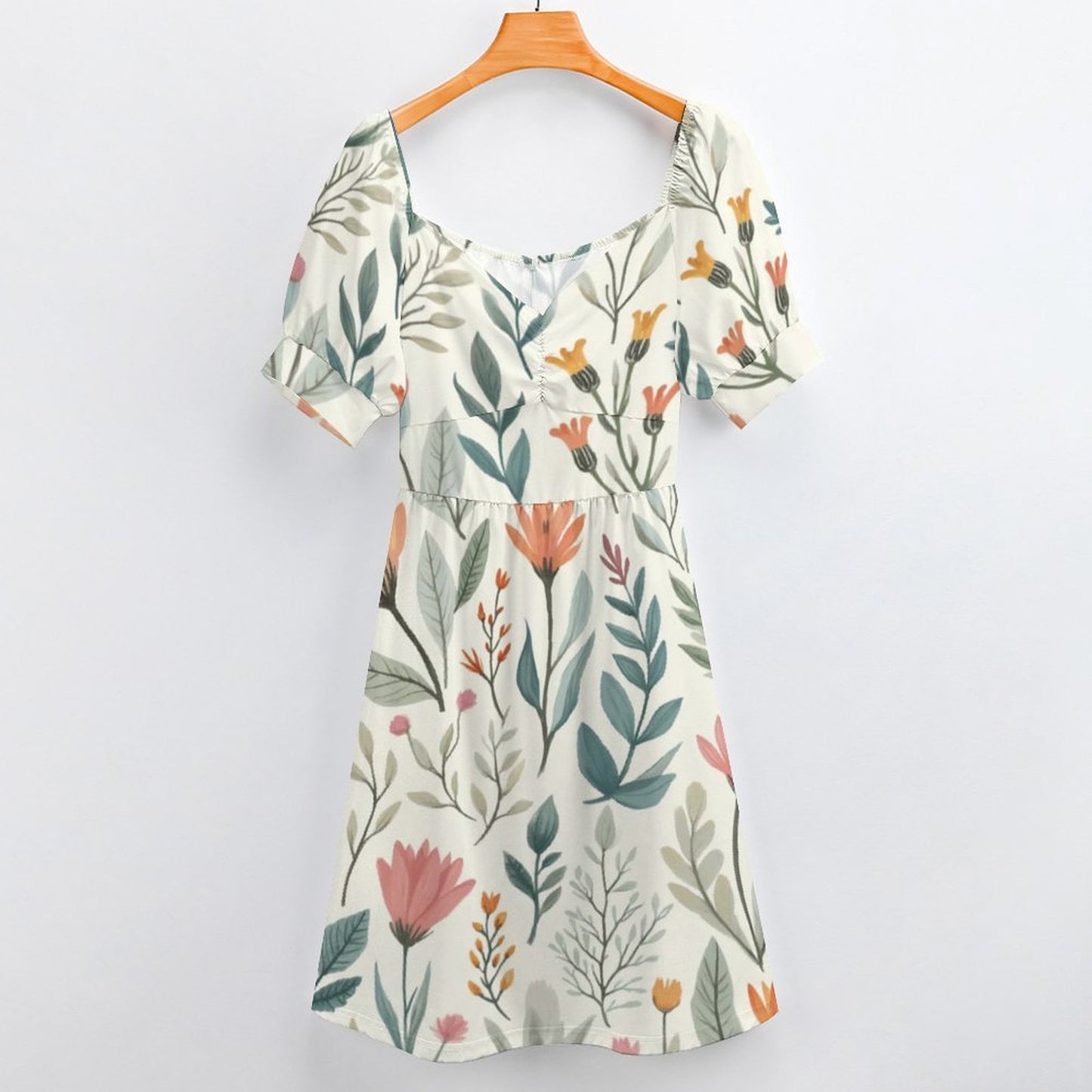 Robe Courte Évasée à Manches Bouffantes