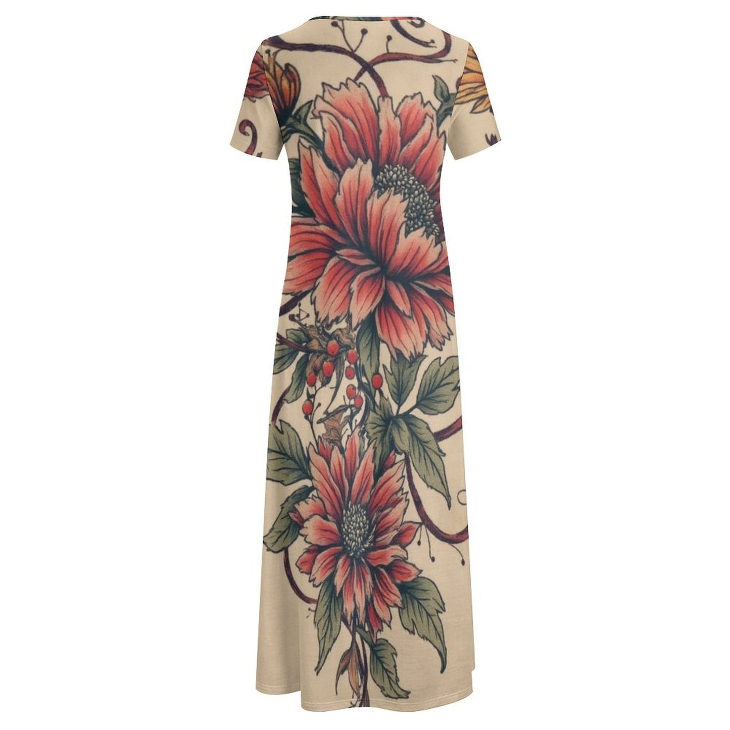 Round neck short sleeve dress Short Sleeve Round-Neck Long Dress