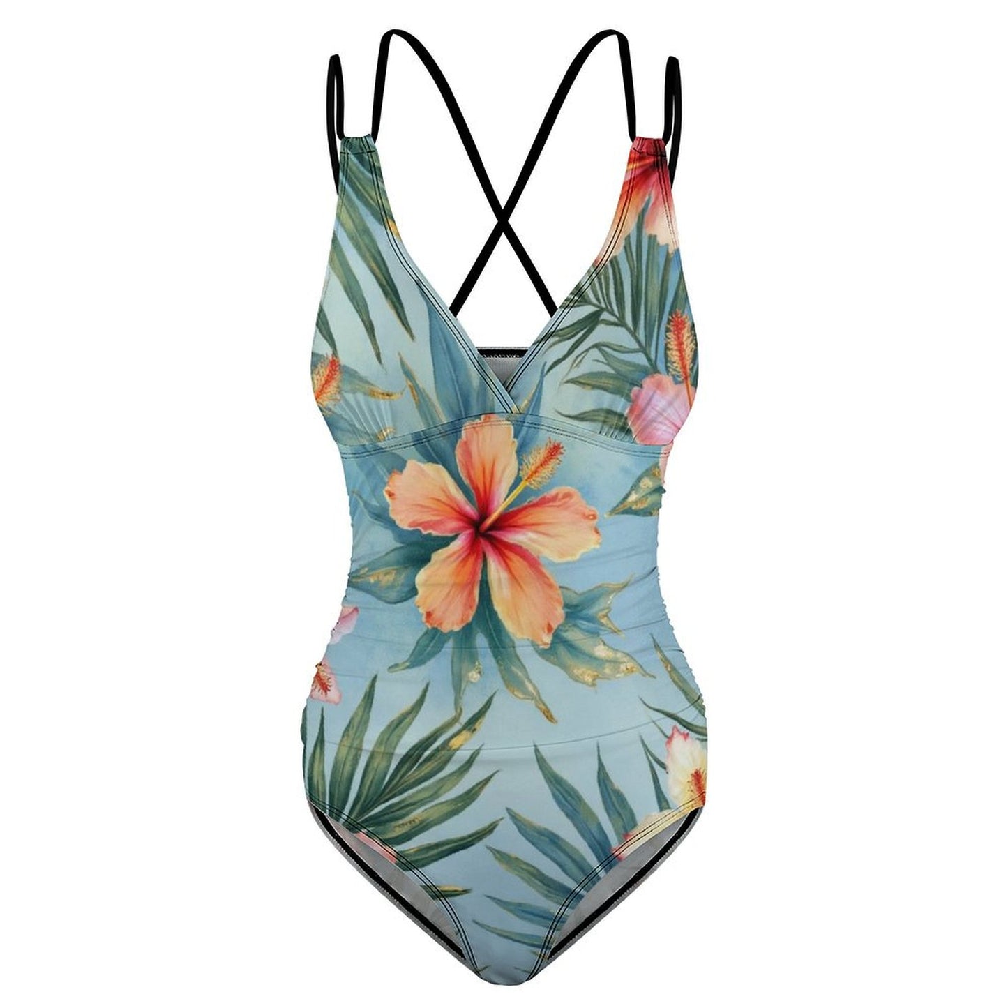 Maillot de Bain Une Pièce Col V Plongeant à Bretelles Croisées