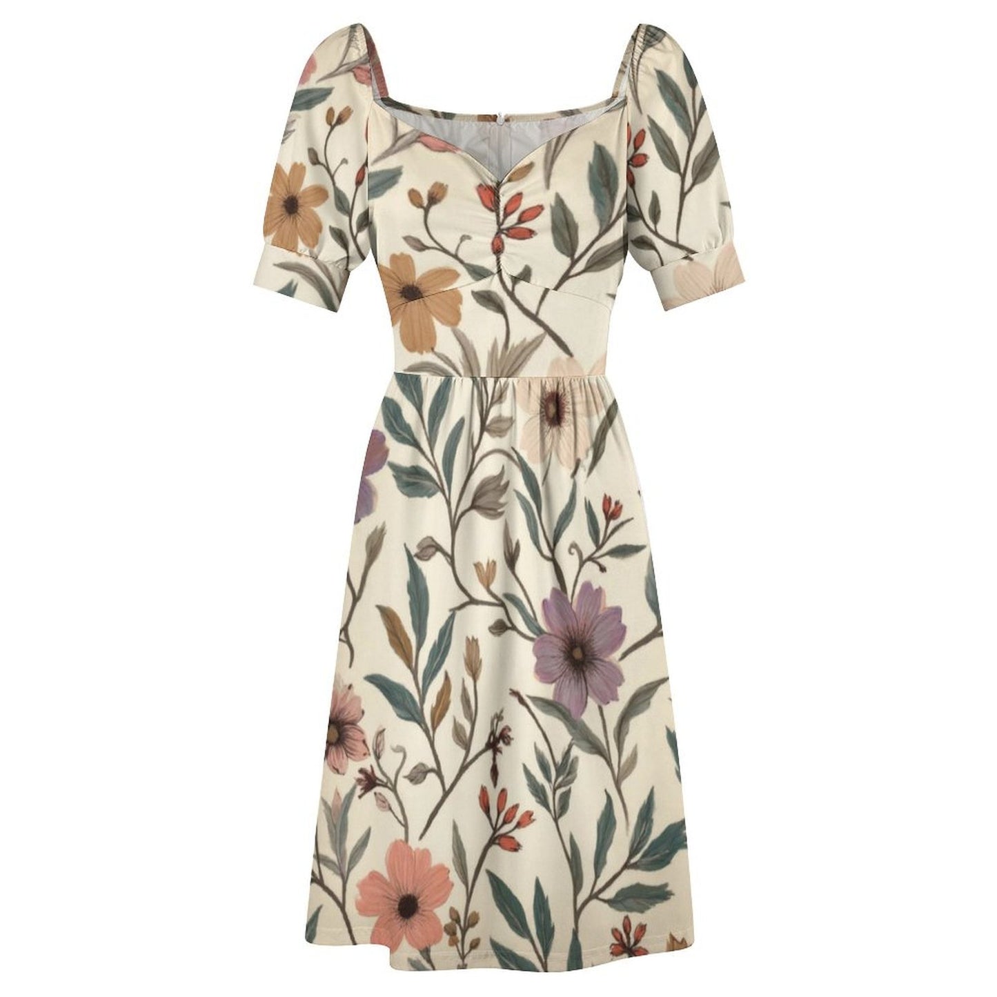 Robe Courte Évasée à Manches Bouffantes