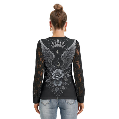 T-shirt  Manches Longues Avec Dentelle Noire