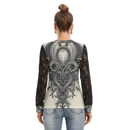 T-shirt  Manches Longues Avec Dentelle Noire