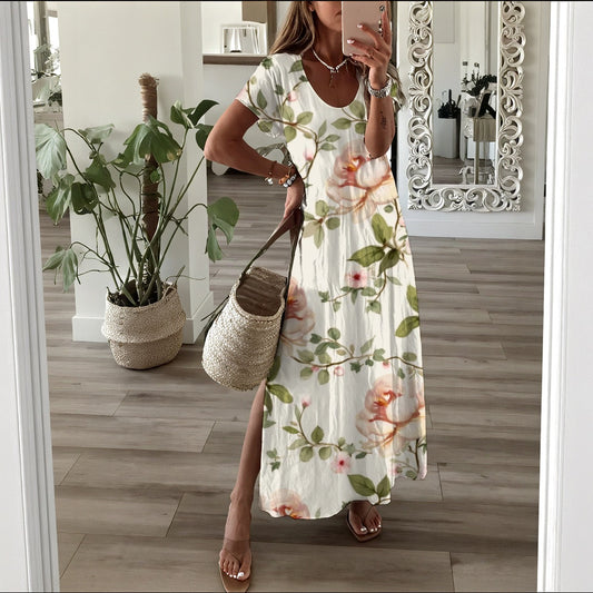 Robe longue à manche courte pour femme